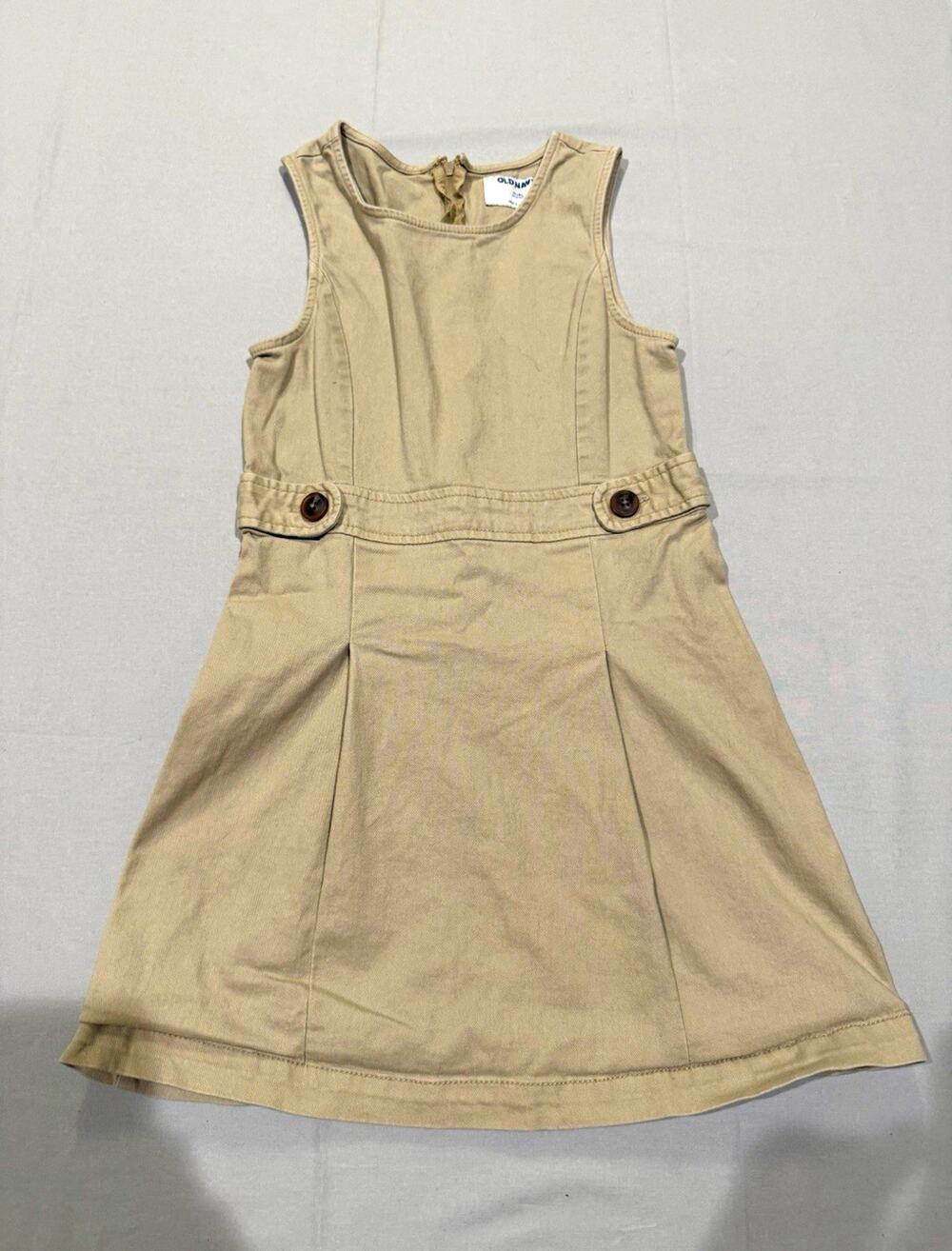 Old Navy Girls M (8) Beige Solid A-Line Sleeveless Knee Dress Scoop Neck Zip